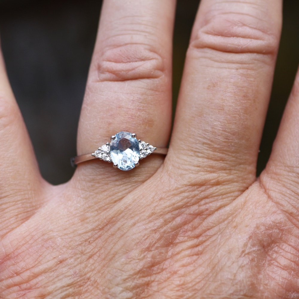New Aquamarine Ring Sterling Silver 925 , March birthstone , Promise Ring - Picture 4 of 6